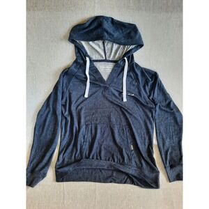 Eddie Bauer Women's Medium Navy BIue Pullover Hoodie‎ Drawstring Logo Sweater